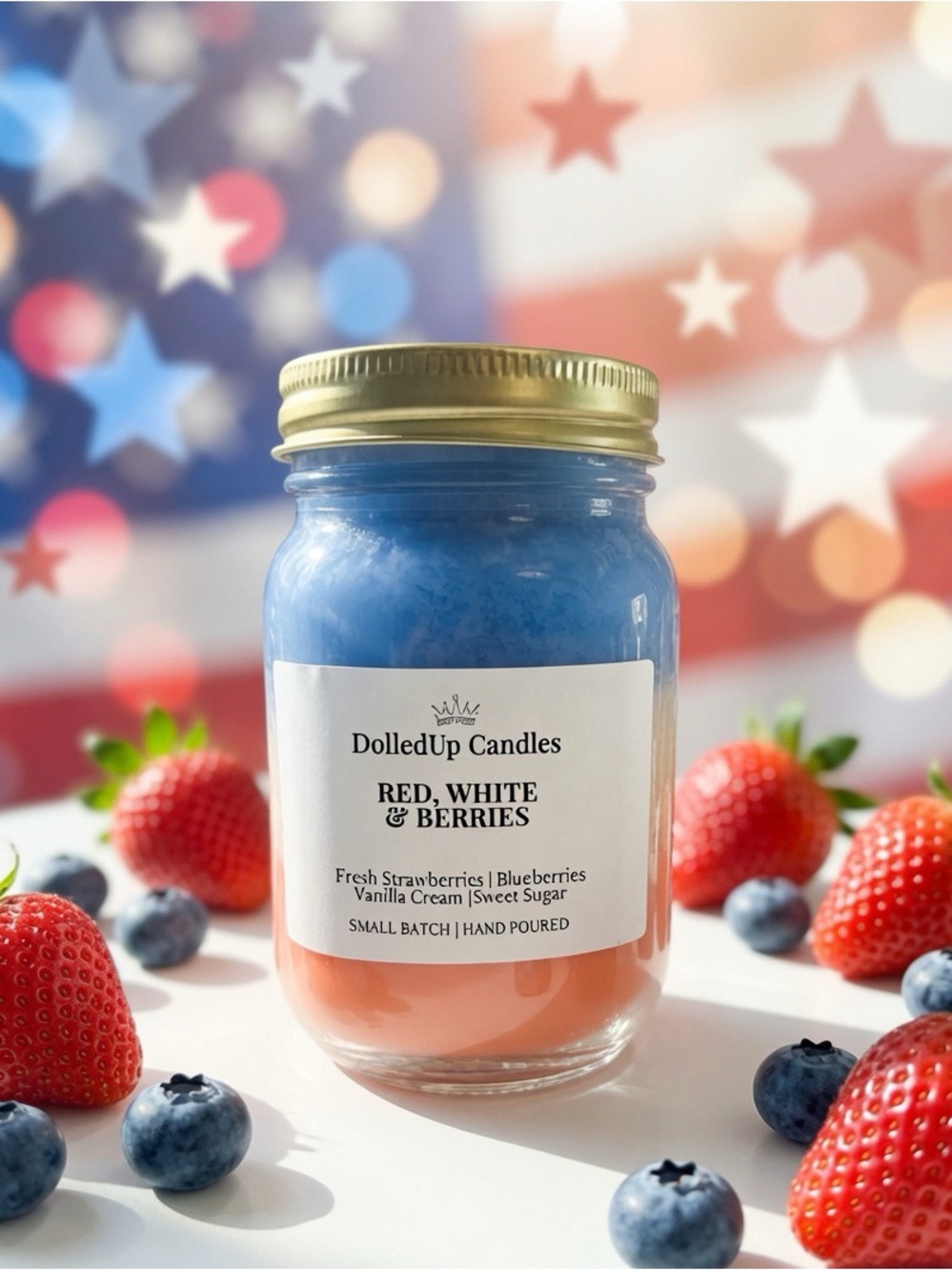 16oz Red White & Berries Layered Mason Jar Candle